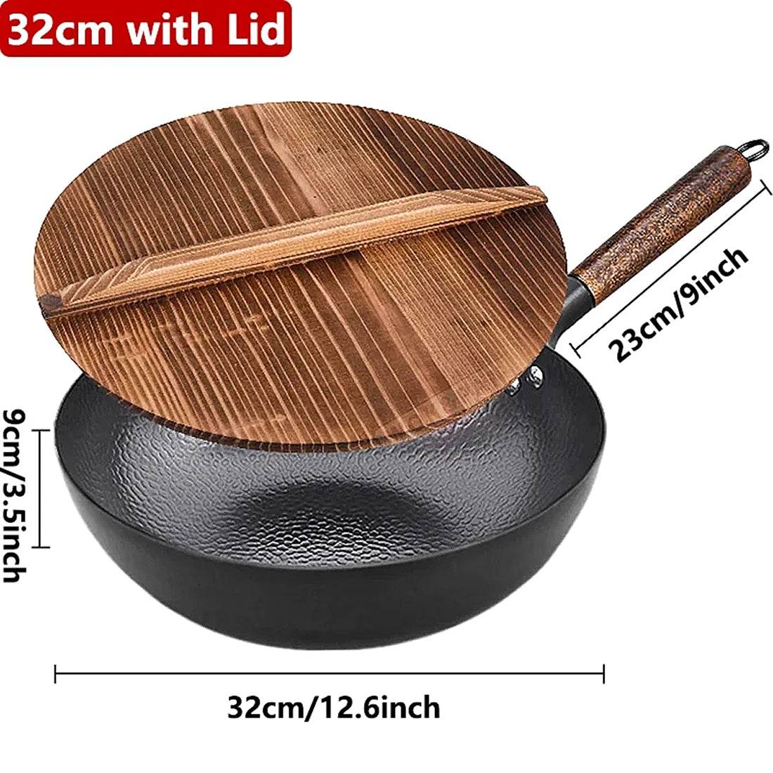 CoftDrew Professional Carbon Steel Wok with Wooden Lid