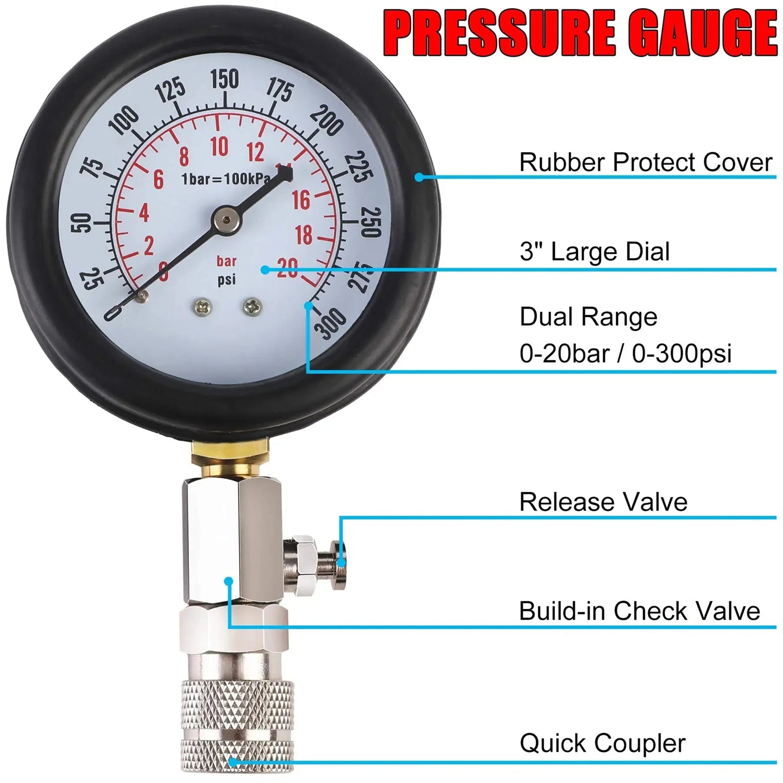 DelNopsi Dual Gauge (0-300 PSI / 0-20 Bar)