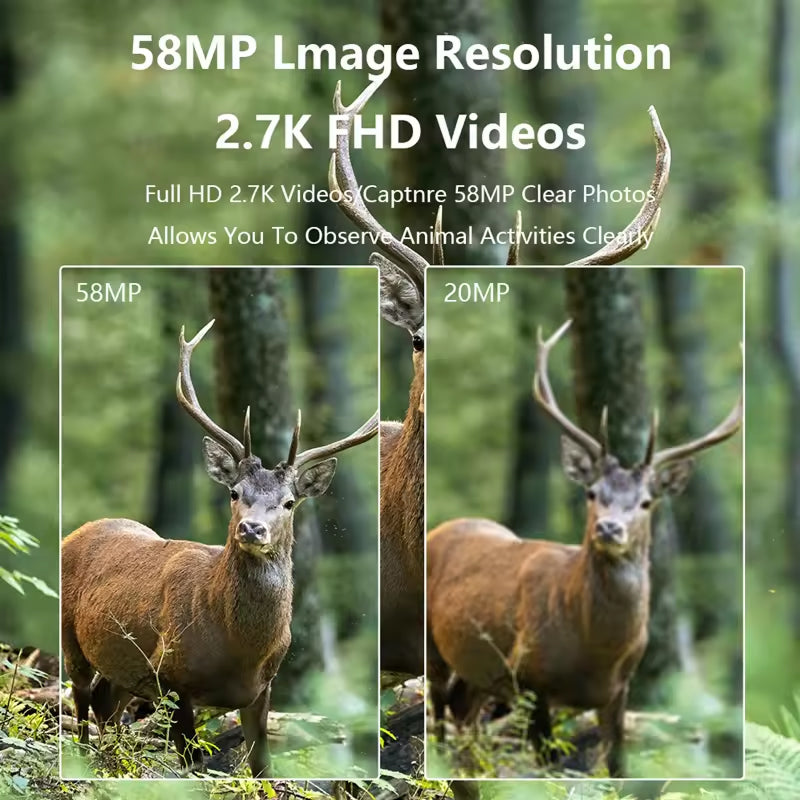 DerixCam 58MP Wildlife Camera – 2.7K HD Video, 0.2s Trigger Speed & 65ft Infrared Night Vision