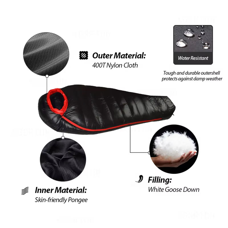 DosiLivix Down Sleeping Bag - 800+ Fill Power White Goose Down, 400T Waterproof Nylon Ripstop