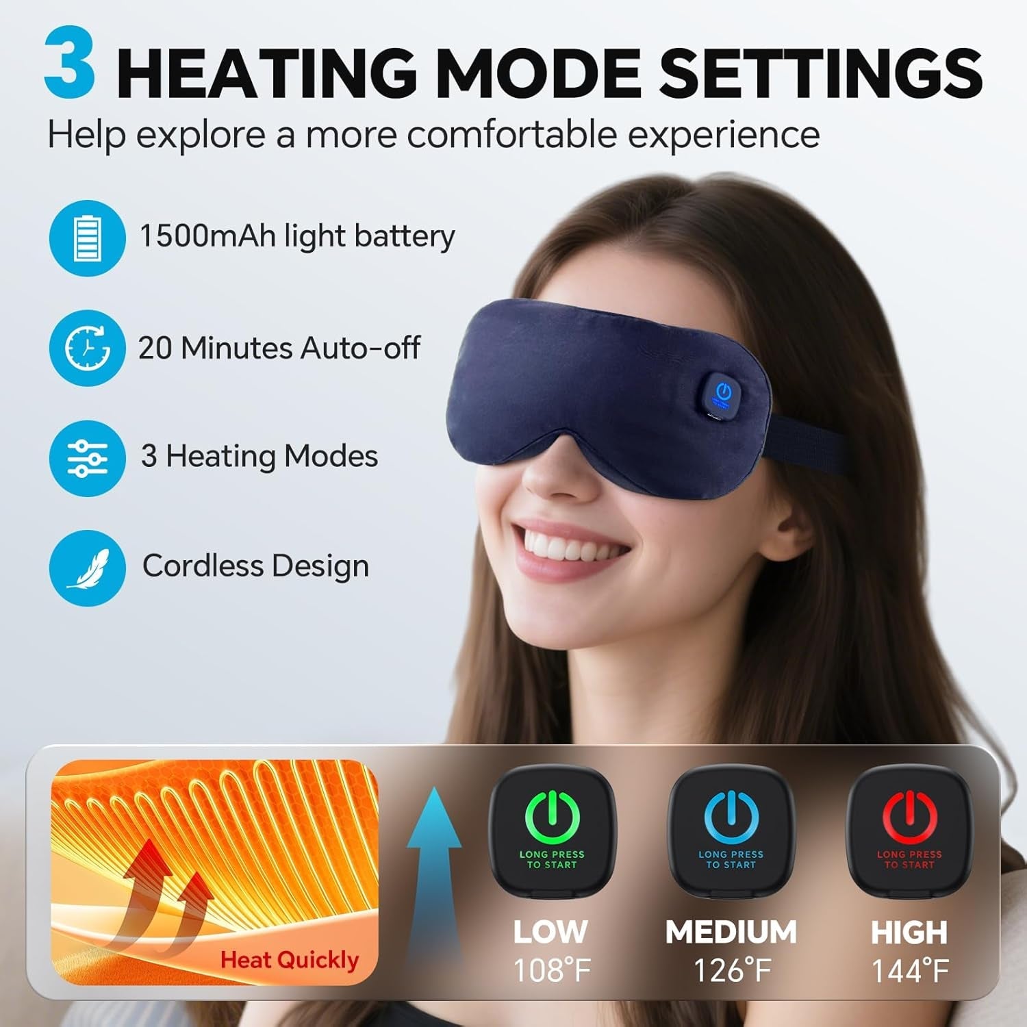 DrixHetiv Heated Eye Mask – Smart Thermal Precision for Dry Eyes, Bluetooth Therapy & Adjustable Strap