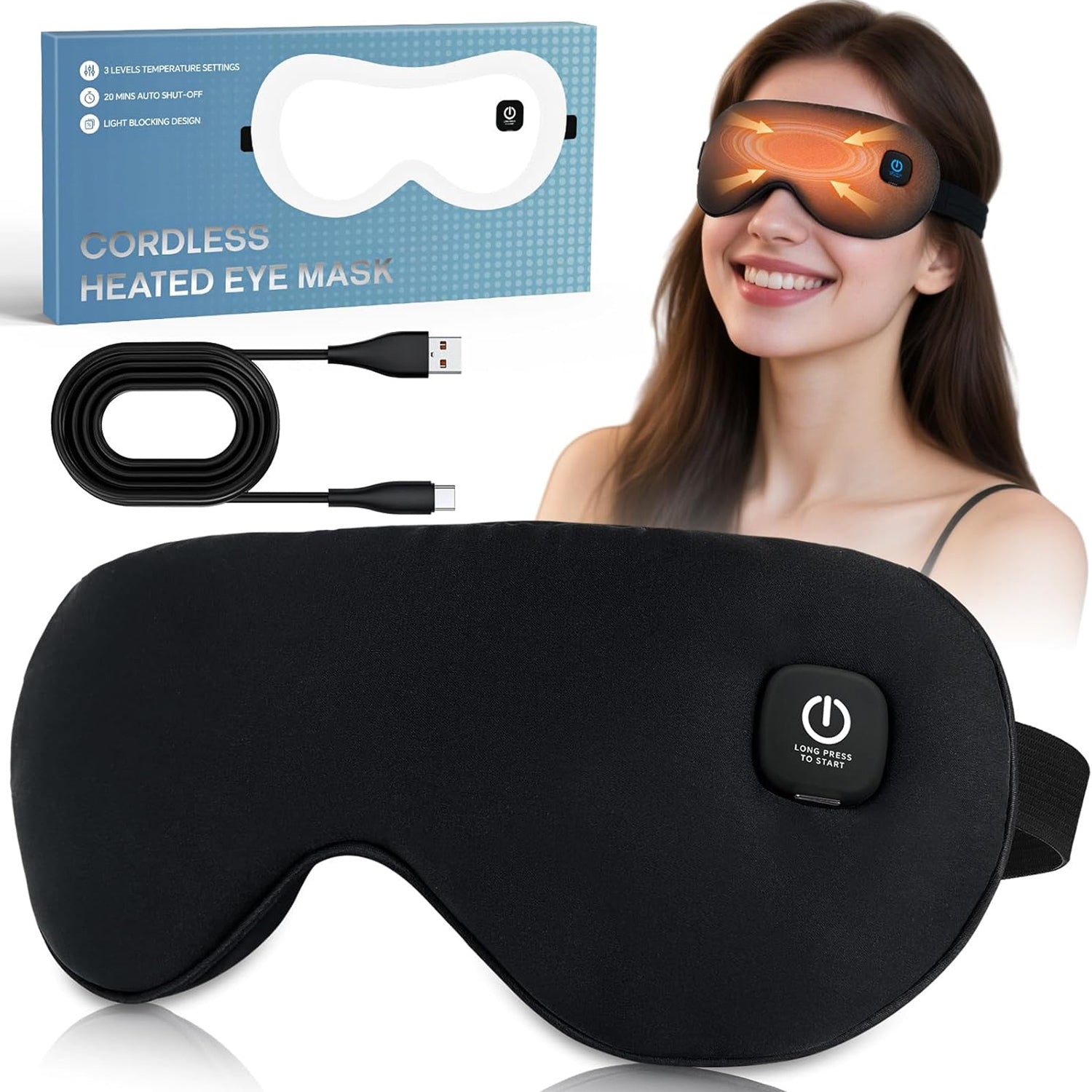 DrixHetiv Heated Eye Mask – Smart Thermal Precision for Dry Eyes, Bluetooth Therapy & Adjustable Strap