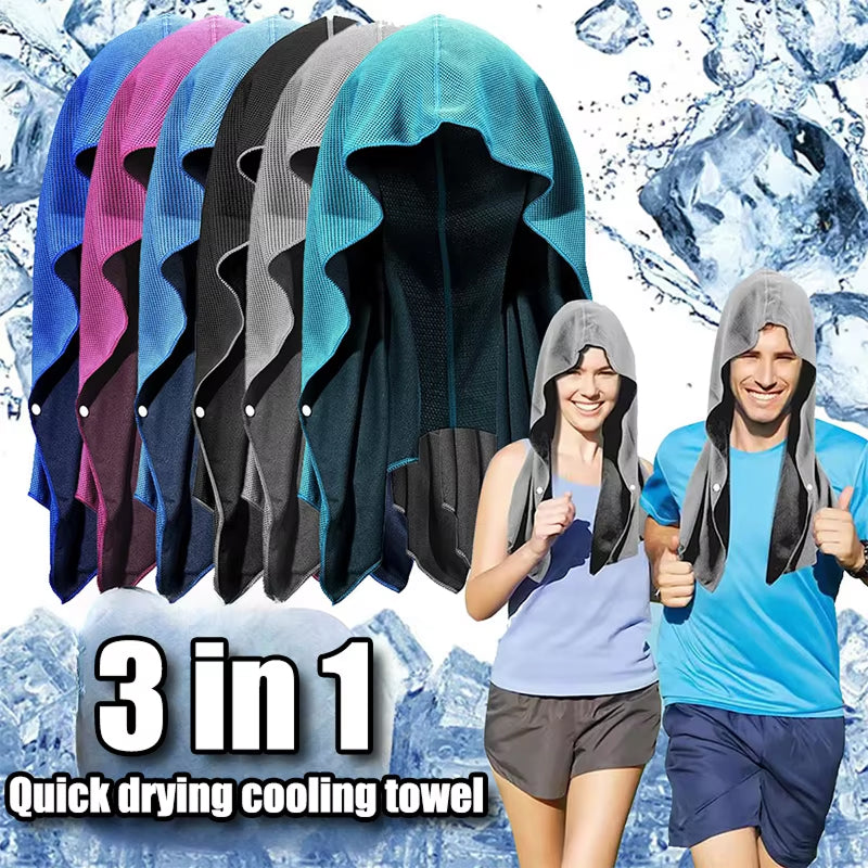 DryColix Instant Cooling Hooded Towel – 40% UV Protection, 16°C Relief for Running & Outdoors