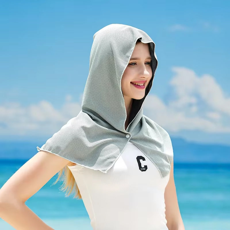 DryColix Instant Cooling Hooded Towel – 40% UV Protection, 16°C Relief for Running & Outdoors