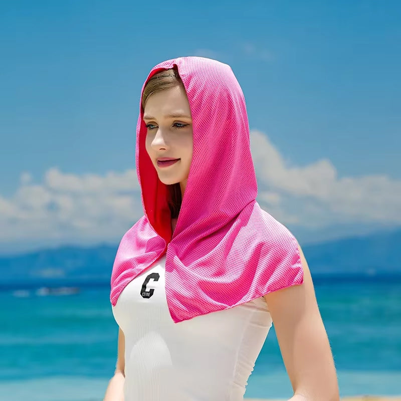 DryColix Instant Cooling Hooded Towel – 40% UV Protection, 16°C Relief for Running & Outdoors