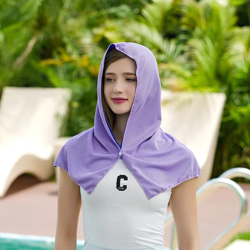 DryColix Instant Cooling Hooded Towel – 40% UV Protection, 16°C Relief for Running & Outdoors