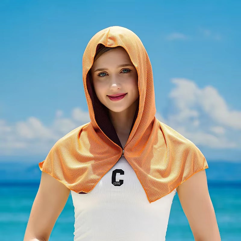 DryColix Instant Cooling Hooded Towel – 40% UV Protection, 16°C Relief for Running & Outdoors