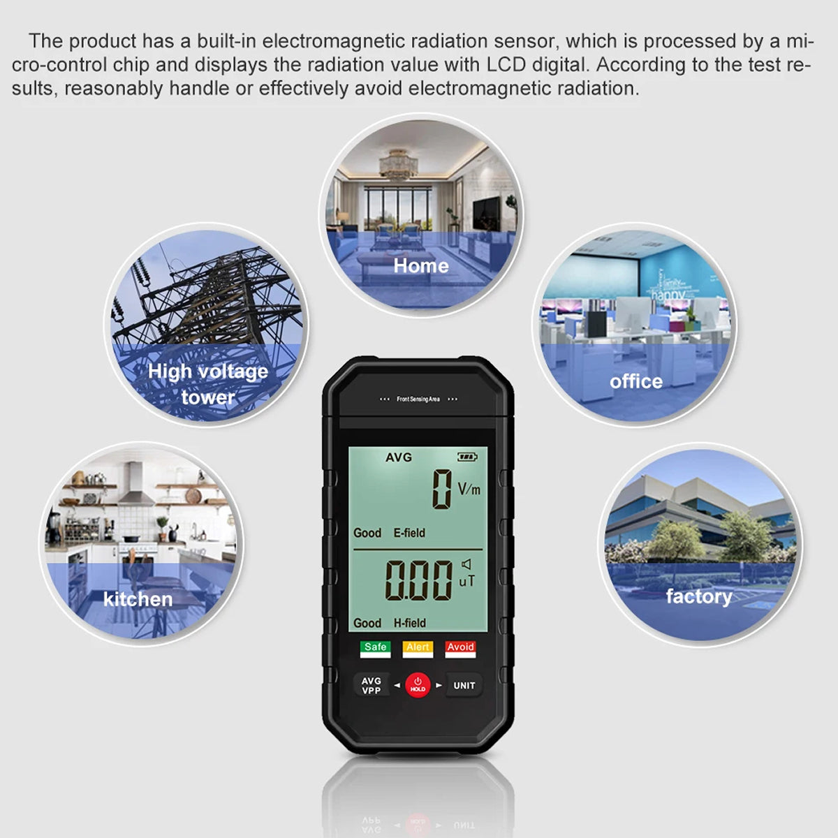 EmixKiv EMF Meter 5G/WiFi Radiation Detector with 3-inch LCD and Dual-Field Alarm