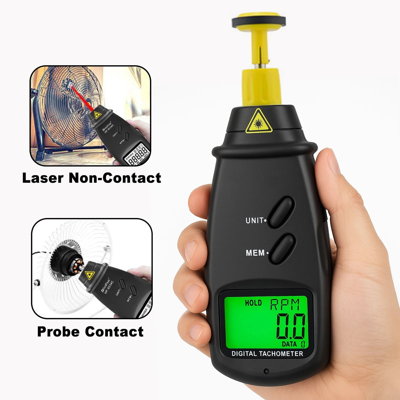 ErinFita 2-in-1 Non-Contact (7–99,999 RPM) And Contact (7–25,000 RPM) Measurement