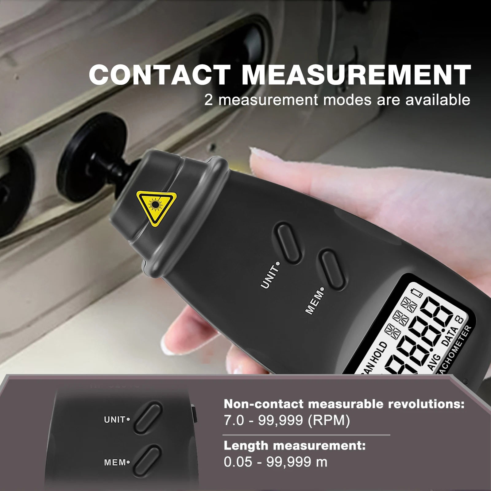 ErinFita 2-in-1 Non-Contact (7–99,999 RPM) And Contact (7–25,000 RPM) Measurement