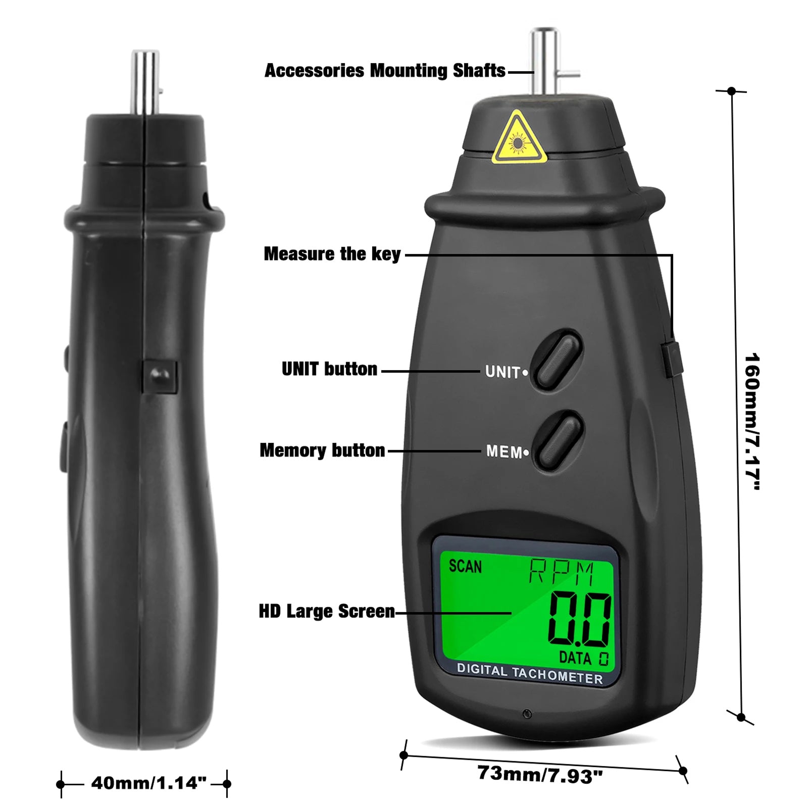 ErinFita 2-in-1 Non-Contact (7–99,999 RPM) And Contact (7–25,000 RPM) Measurement