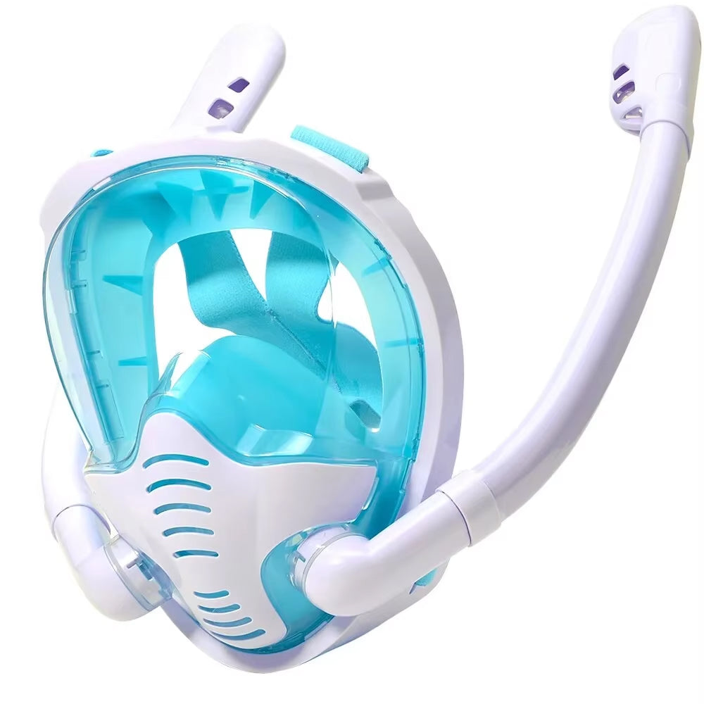 FacoAqua Full Face Snorkel Mask Dual Tube 180° Panoramic View Anti-Fog Anti-Leak