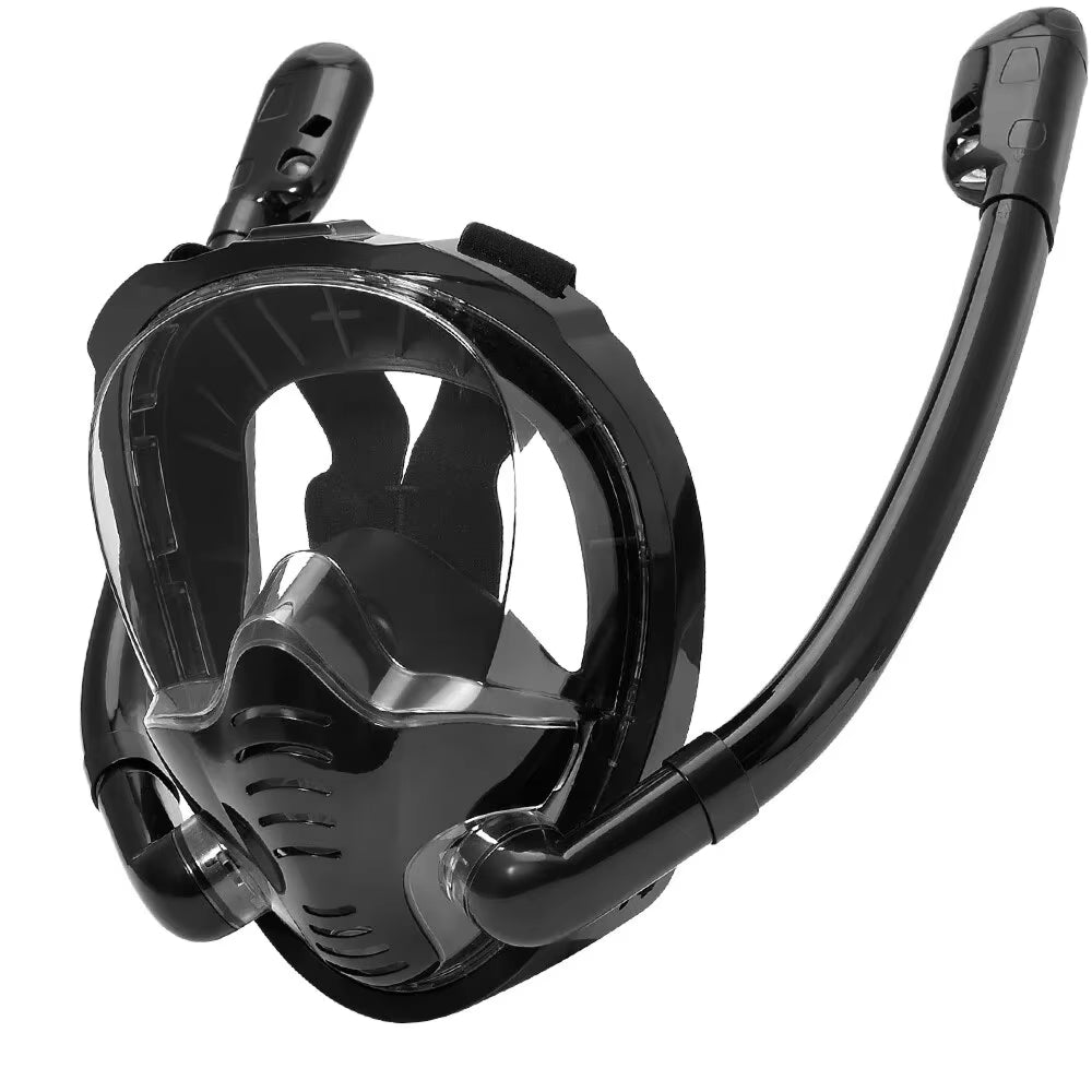 FacoAqua Full Face Snorkel Mask Dual Tube 180° Panoramic View Anti-Fog Anti-Leak