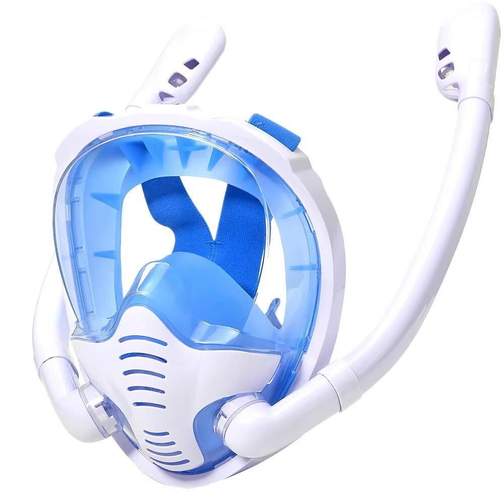 FacoAqua Full Face Snorkel Mask Dual Tube 180° Panoramic View Anti-Fog Anti-Leak