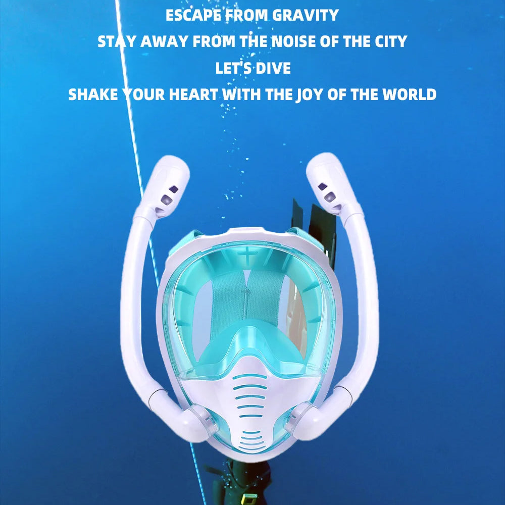 FacoAqua Full Face Snorkel Mask Dual Tube 180° Panoramic View Anti-Fog Anti-Leak
