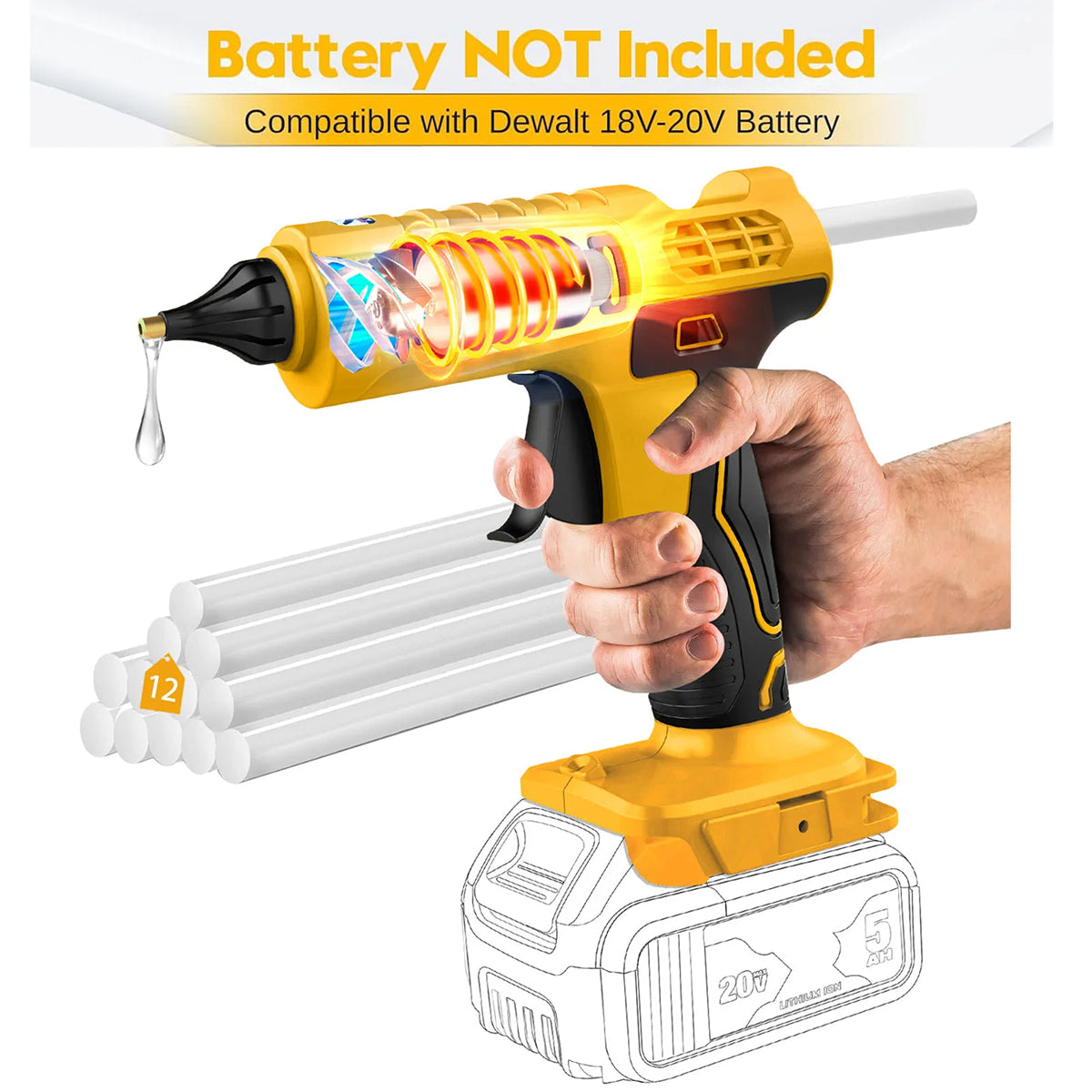 Ferrenlok 100W Cordless Hot Glue Gun for DeWalt Battery