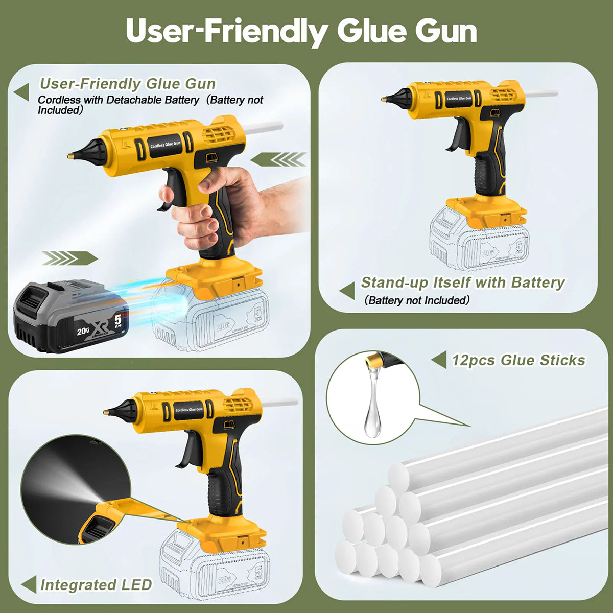 Ferrenlok 100W Cordless Hot Glue Gun for DeWalt Battery