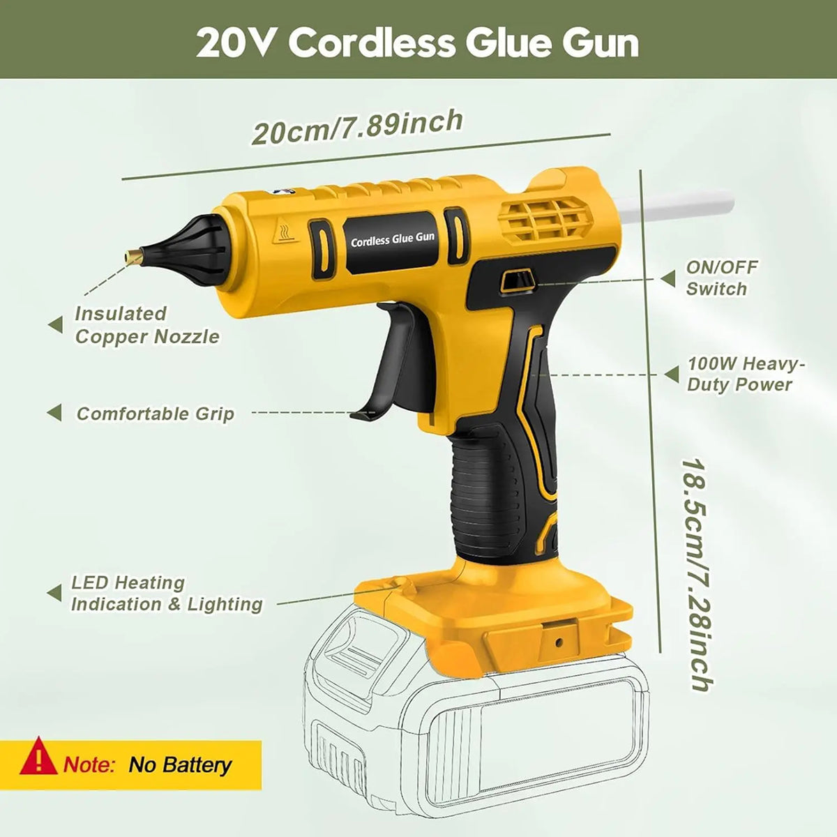 Ferrenlok 100W Cordless Hot Glue Gun for DeWalt Battery