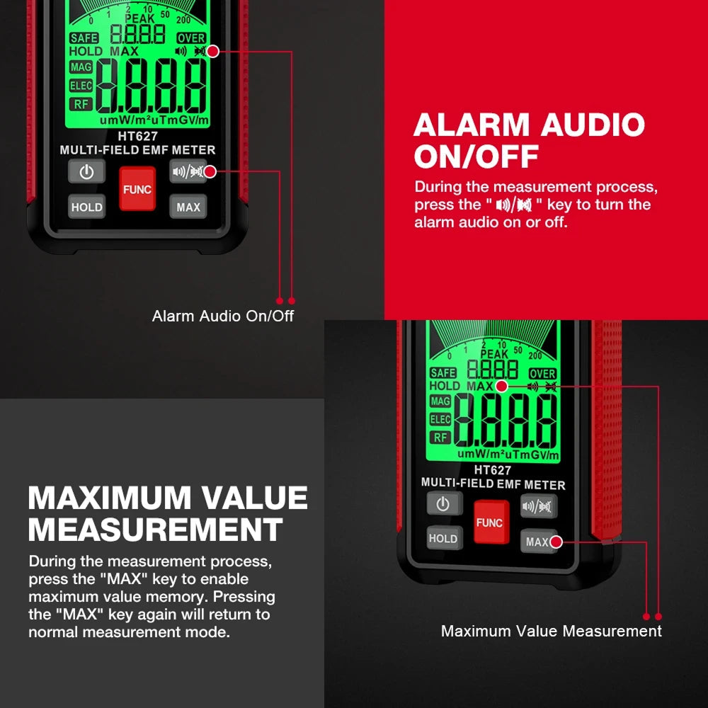 FindMaxal Digital Radiation Tester – High-Precision Triple Mode, Backlit LCD & Audible Alarm