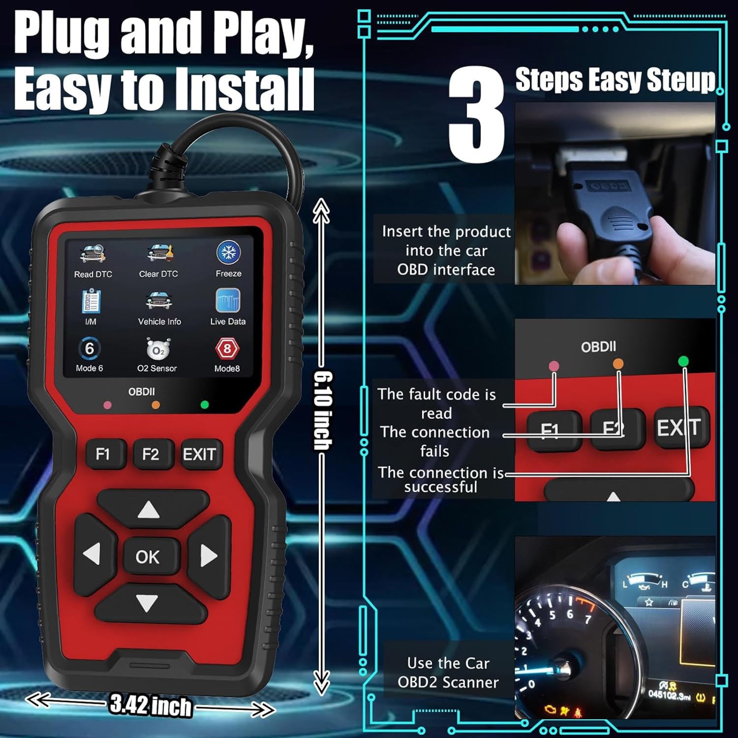 FixPolax OBD2 Scanner Professional - 35,901 DTC Library, Advanced Mode 6 & 8 Diagnostics, Battery Tester