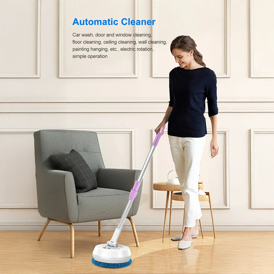 FlasiWipe Cordless Electric Mop – Dual Spinning Heads, Integrated Water Tank & LED Headlights