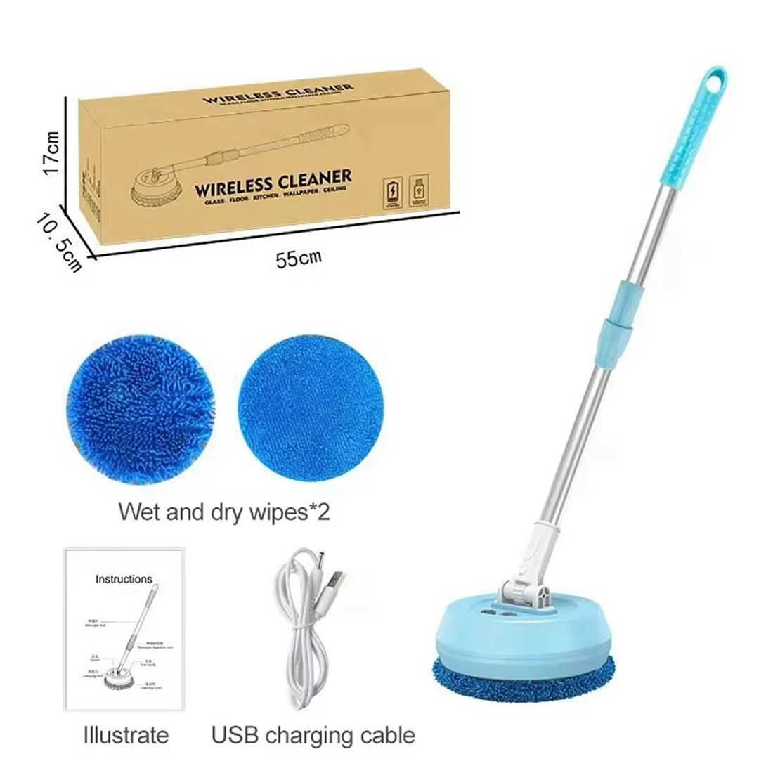 FlasiWipe Cordless Electric Mop – Dual Spinning Heads, Integrated Water Tank & LED Headlights