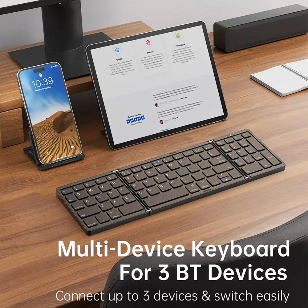 FlipiKeys Foldable Bluetooth Keyboard – Ultra-Slim Pocket Size, Dual-Device Sync & Rechargeable Battery
