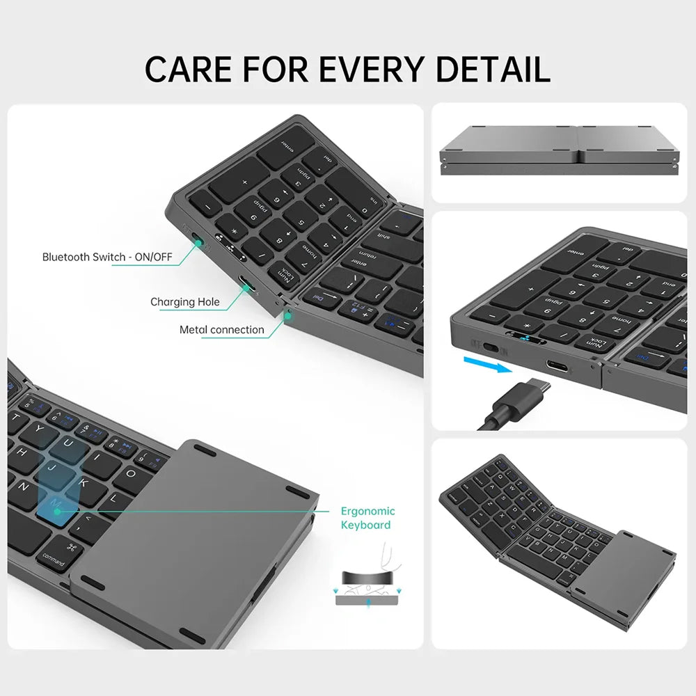 FlipiKeys Foldable Bluetooth Keyboard – Ultra-Slim Pocket Size, Dual-Device Sync & Rechargeable Battery