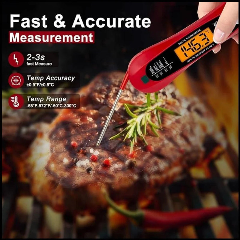 FodiVist Meat Thermometer Instant Read 2-3 Sec ±0.9°F Waterproof Backlit LED Calibration