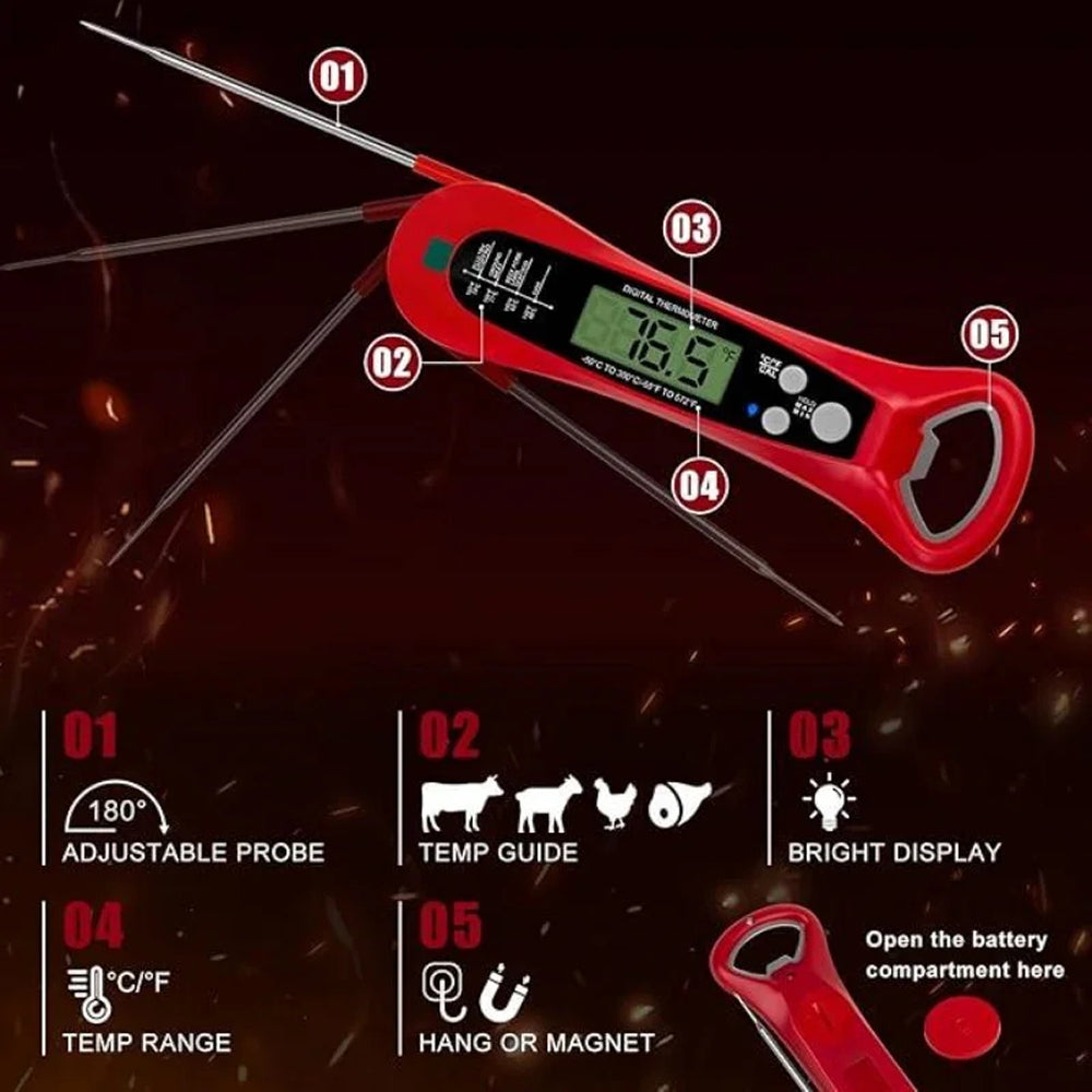 FodiVist Meat Thermometer Instant Read 2-3 Sec ±0.9°F Waterproof Backlit LED Calibration