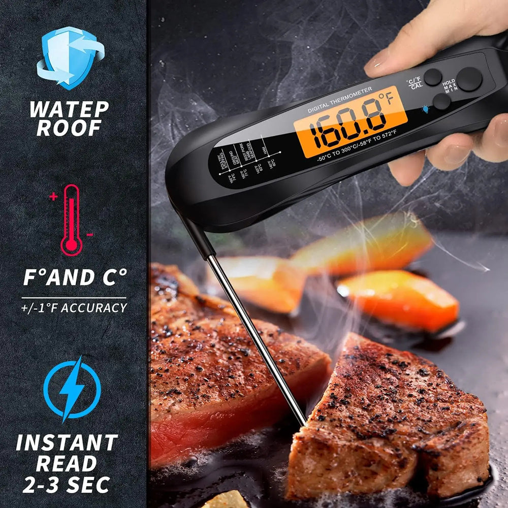 FodiVist Meat Thermometer Instant Read 2-3 Sec ±0.9°F Waterproof Backlit LED Calibration