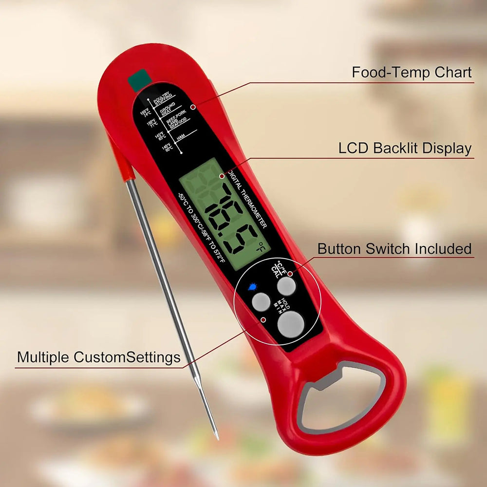 FodiVist Meat Thermometer Instant Read 2-3 Sec ±0.9°F Waterproof Backlit LED Calibration