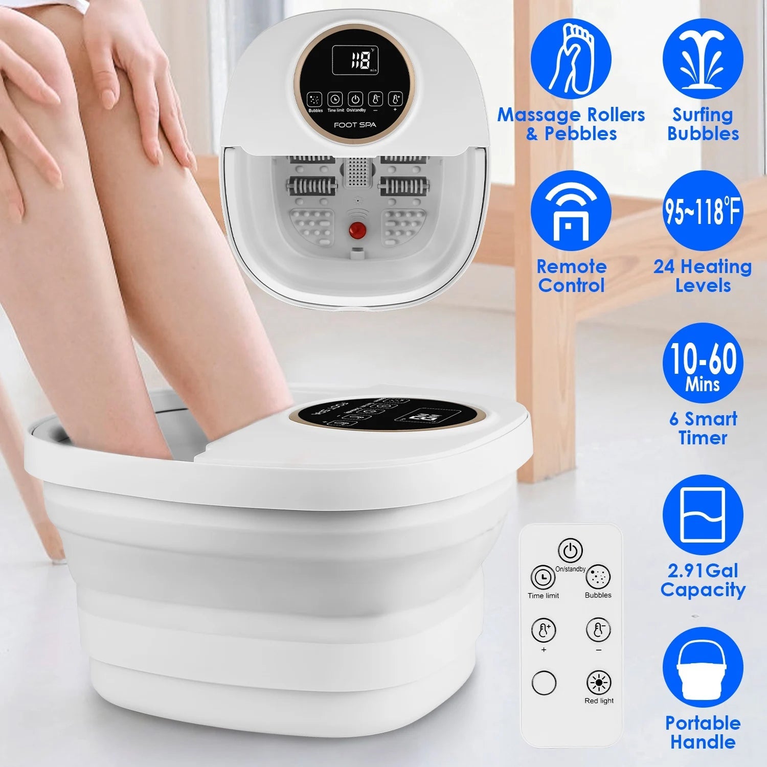 FotixBath Heated Foot Bath Massager – Bubbling Oxygen Therapy, Rotational Rollers & Temp Control