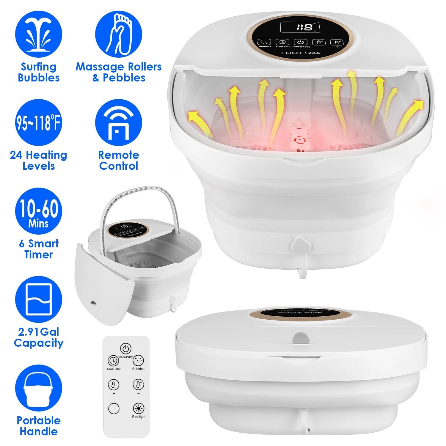 FotixBath Heated Foot Bath Massager – Bubbling Oxygen Therapy, Rotational Rollers & Temp Control