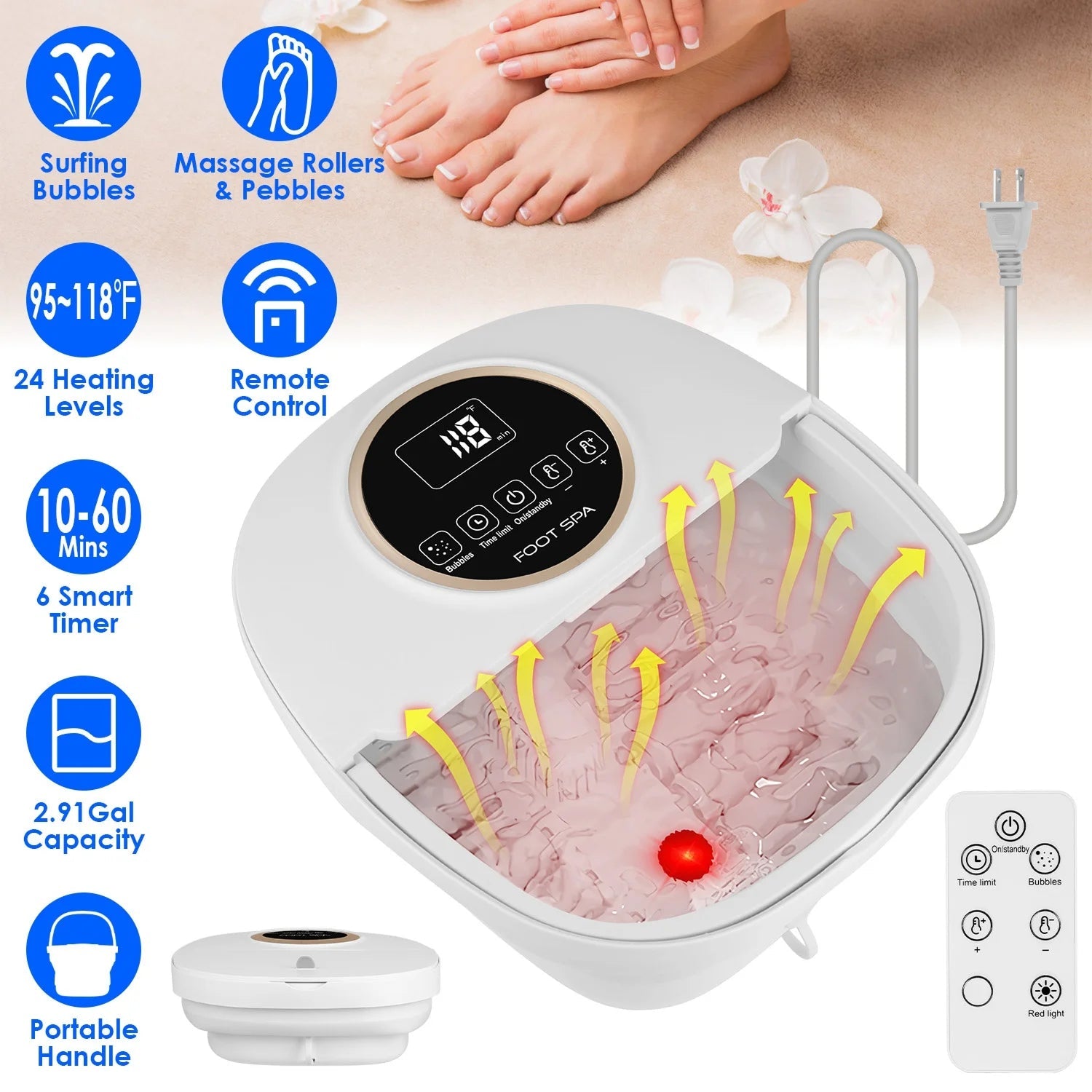 FotixBath Heated Foot Bath Massager – Bubbling Oxygen Therapy, Rotational Rollers & Temp Control