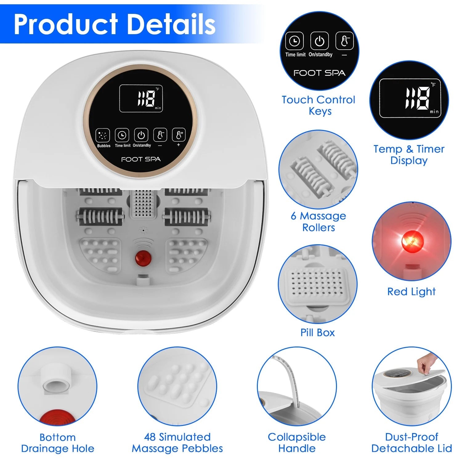 FotixBath Heated Foot Bath Massager – Bubbling Oxygen Therapy, Rotational Rollers & Temp Control