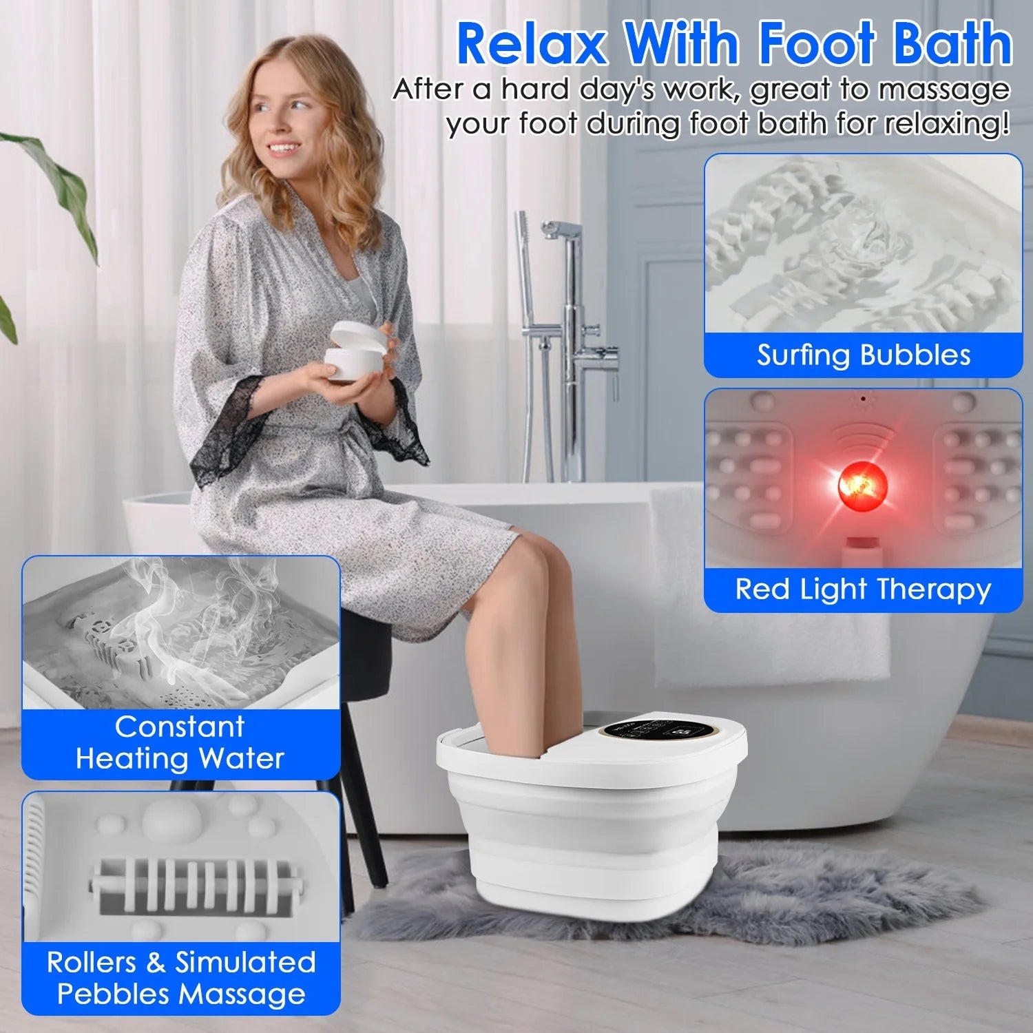 FotixBath Heated Foot Bath Massager – Bubbling Oxygen Therapy, Rotational Rollers & Temp Control