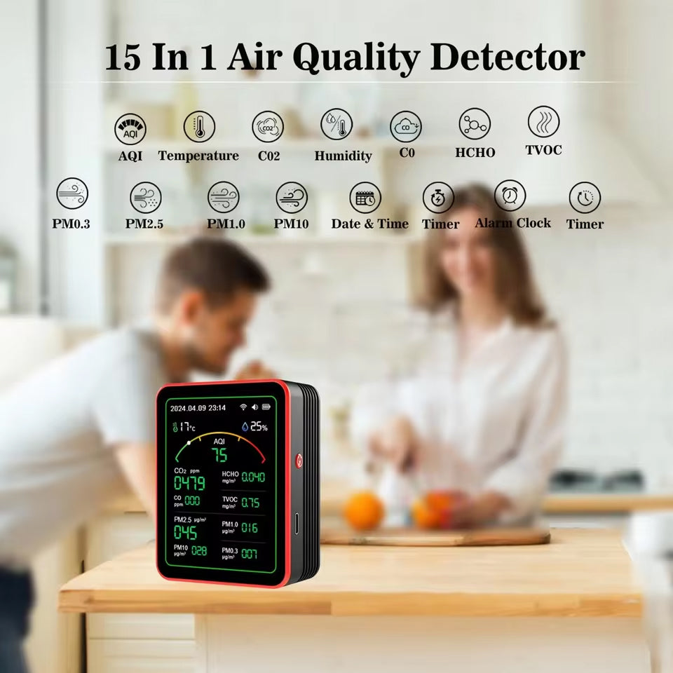 FresRoomi 6-in-1 Smart Monitor – Real-Time CO2, PM2.5, TVOC & Formaldehyde Detector