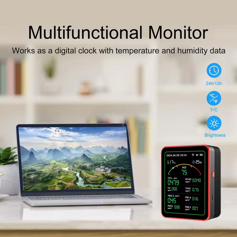 FresRoomi 6-in-1 Smart Monitor – Real-Time CO2, PM2.5, TVOC & Formaldehyde Detector