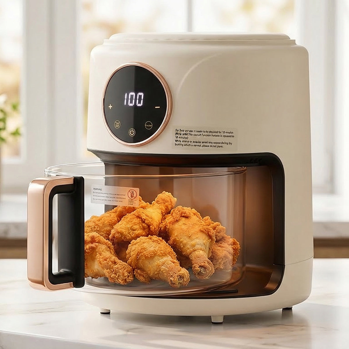 FrixAiry Glass Basket Non-Toxic Air Fryer 4.44 Qt