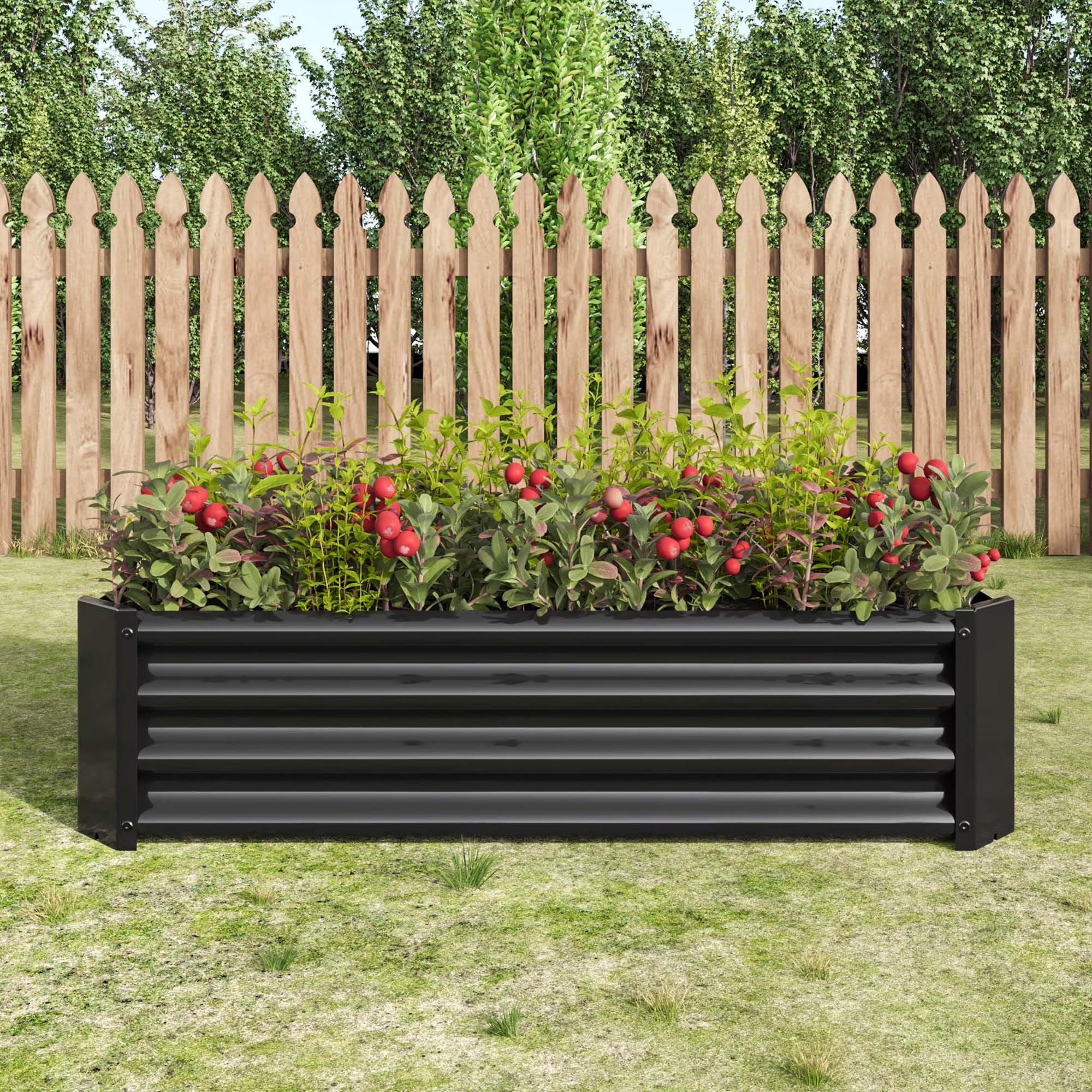 GoxiVamin Raised Garden Bed – Galvanized Steel Planter Box with Safety Edges & Support Bars