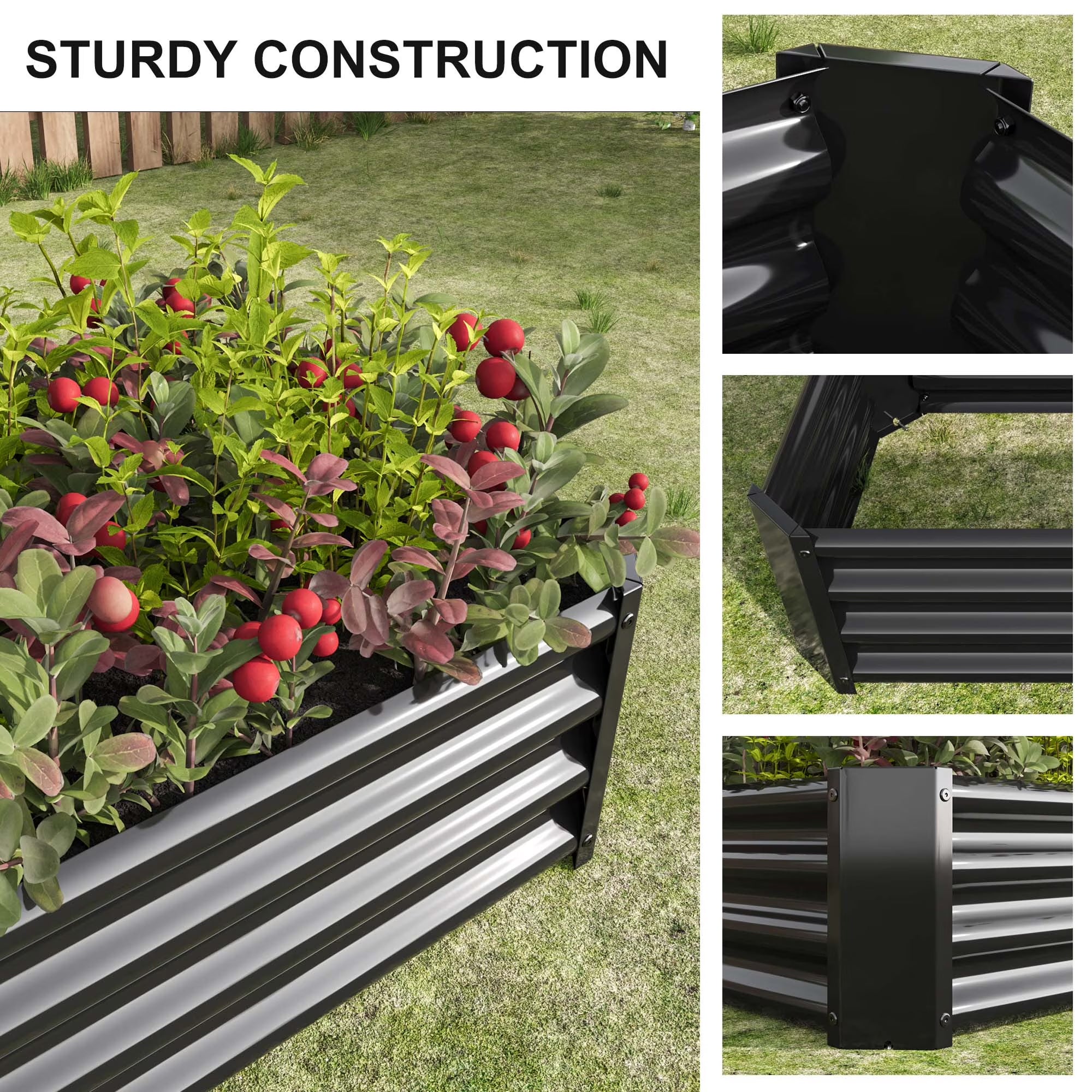 GoxiVamin Raised Garden Bed – Galvanized Steel Planter Box with Safety Edges & Support Bars
