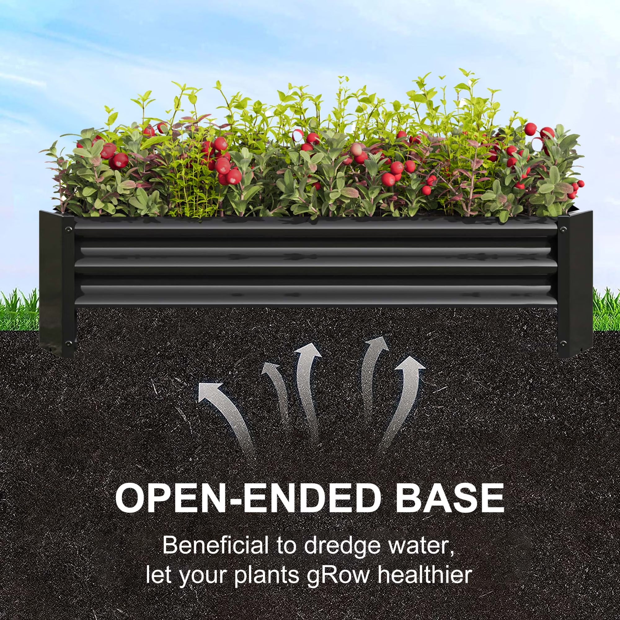 GoxiVamin Raised Garden Bed – Galvanized Steel Planter Box with Safety Edges & Support Bars