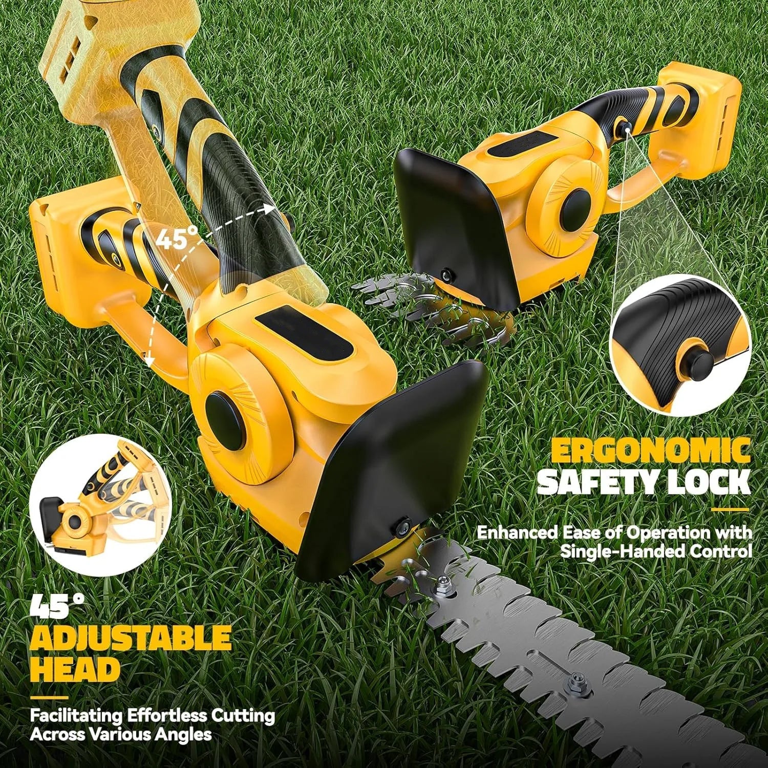 GraxClin Battery Hedge Trimmer – 20-Inch Dual Action Blades, 20V Cordless Power & Safety Guard
