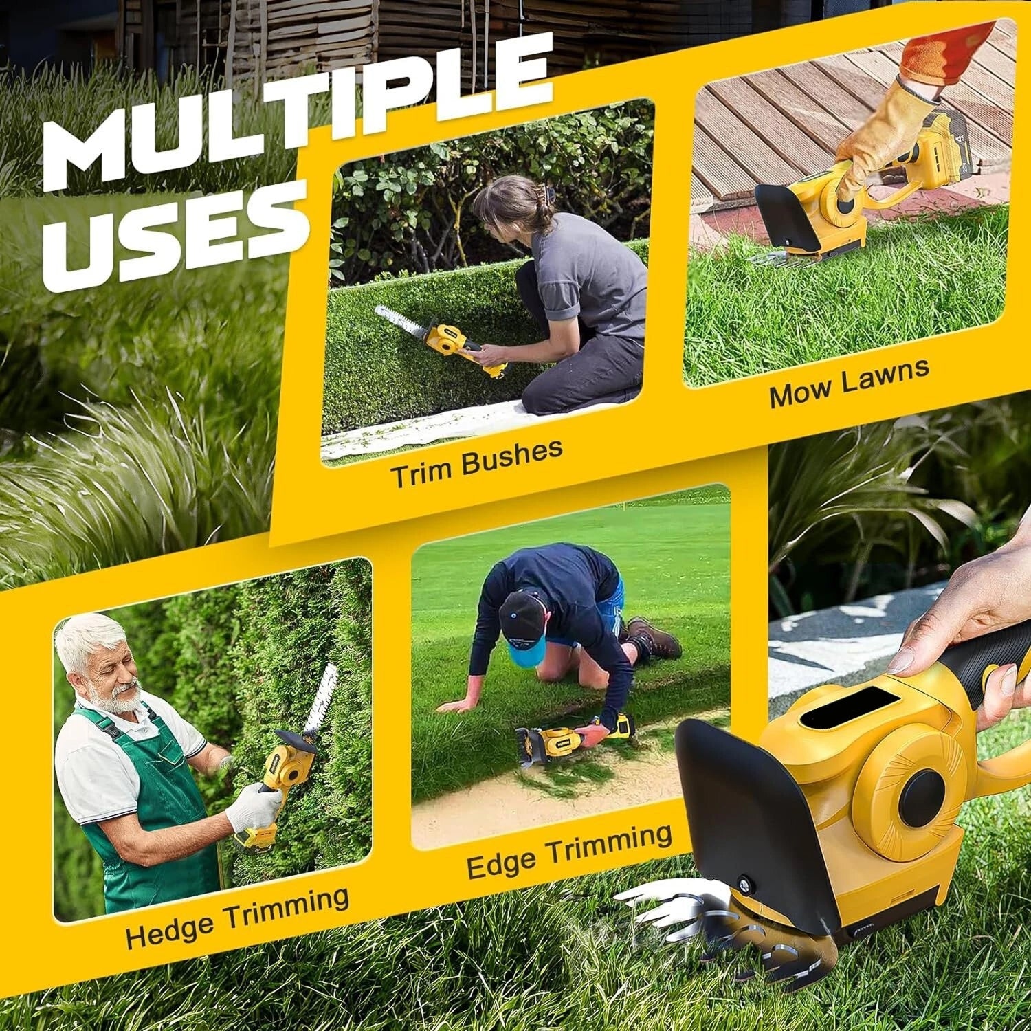 GraxClin Battery Hedge Trimmer – 20-Inch Dual Action Blades, 20V Cordless Power & Safety Guard