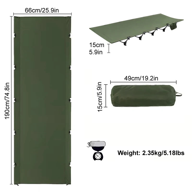 HaciVelas Heavy-Duty Camping Cot – Foldable Steel Tube Frame, Breathable Oxford Fabric & Storage Pocket