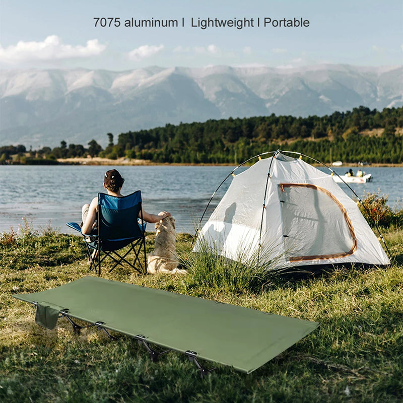 HaciVelas Heavy-Duty Camping Cot – Foldable Steel Tube Frame, Breathable Oxford Fabric & Storage Pocket