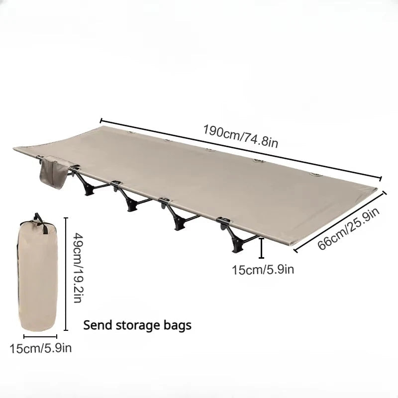 HaciVelas Heavy-Duty Camping Cot – Foldable Steel Tube Frame, Breathable Oxford Fabric & Storage Pocket