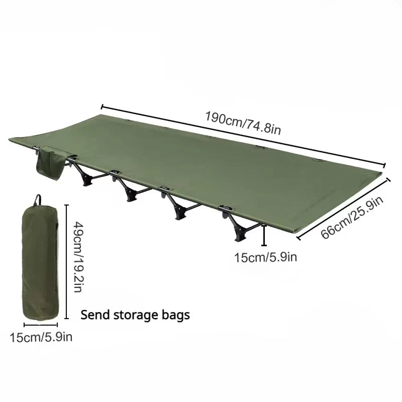 HaciVelas Heavy-Duty Camping Cot – Foldable Steel Tube Frame, Breathable Oxford Fabric & Storage Pocket