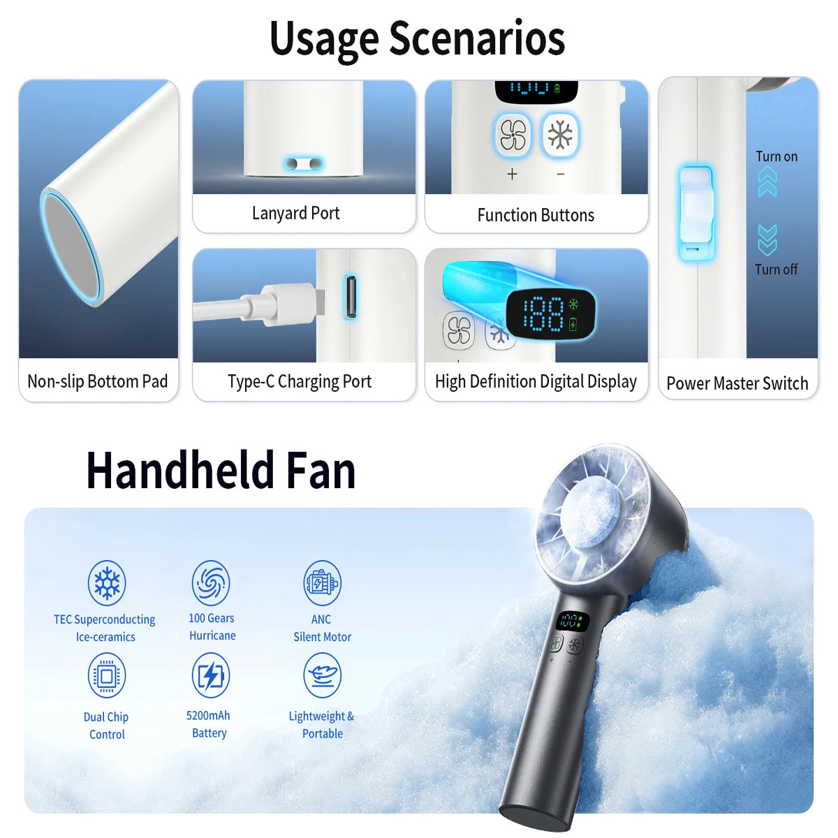 Ceriszax Rechargeable Portable Fan – Ultra-Compact Handheld Design, High-Velocity Speeds & Long-Life Battery